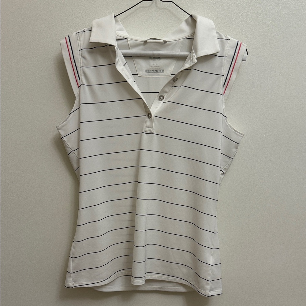 Cutter & Buck White Striped Sleeveless Polo Top Women Sz S Golf Pickle Ball